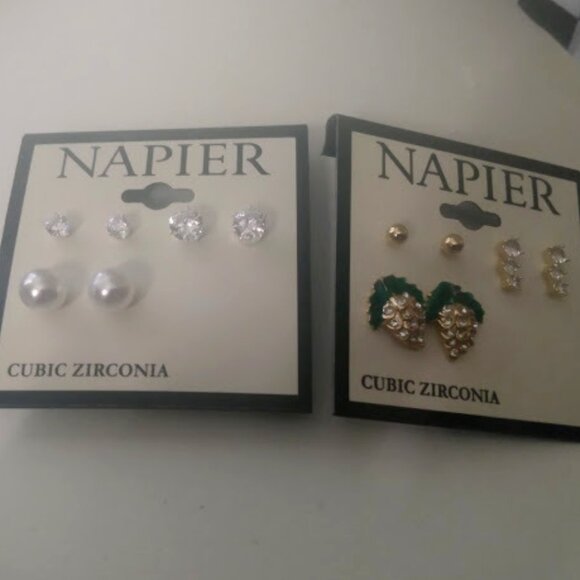NAPIER 6pc LOT Contemporary Silver/Gold/Clear CZ Stone/Pearl Stud Earrings**NEW! - Picture 2 of 4